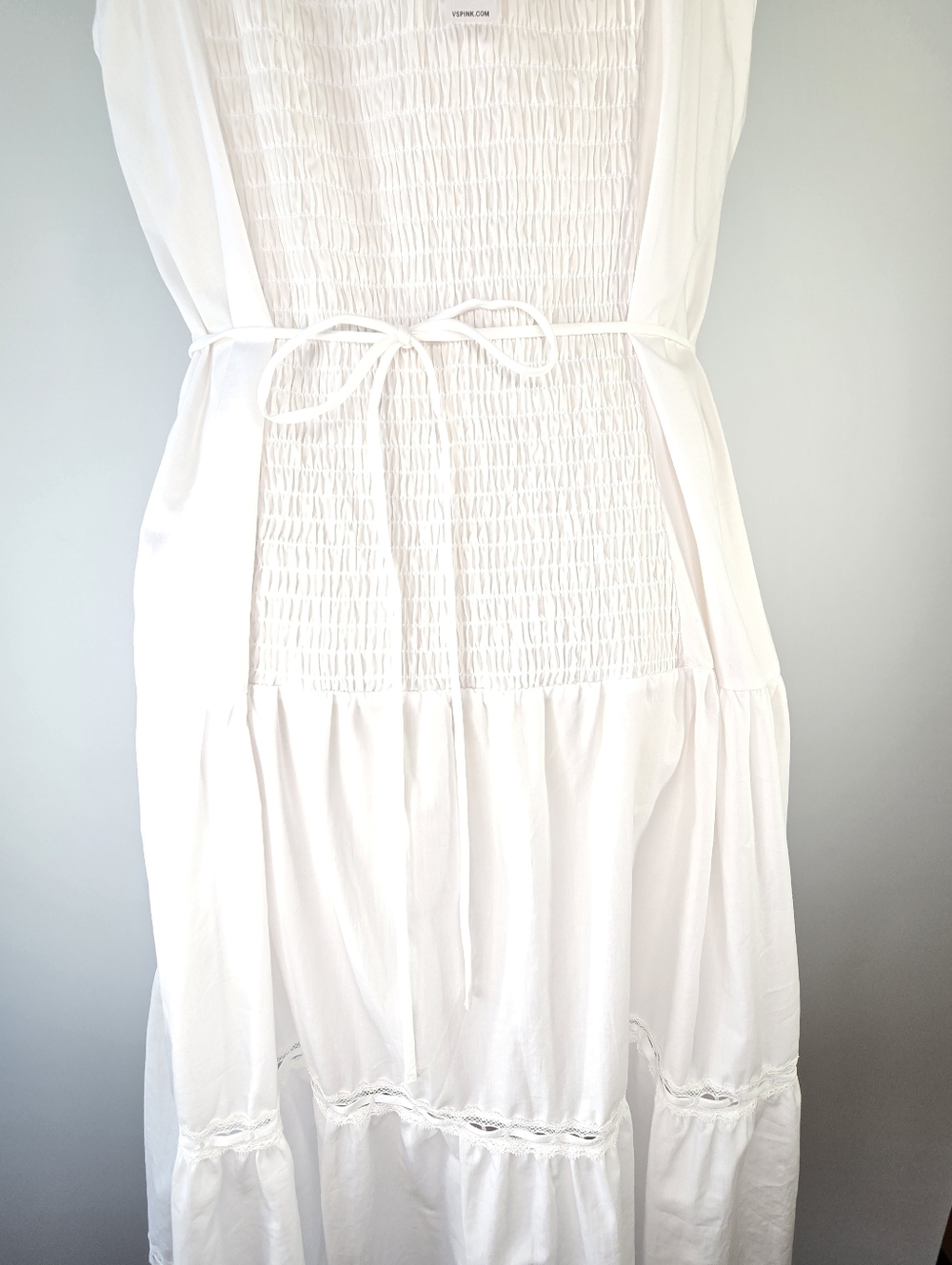 VS PINK x Frankies Bikinis White Cotton Poplin Lace & Ribbon Trim Maxi Dress XXL - Picture 5 of 11